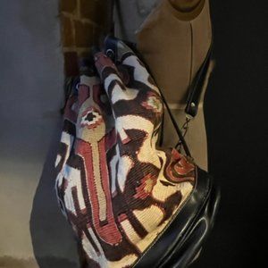 SOLD Authentic Vintage Shoulder Crossbody EM MAY Turkish Kilim & Leather Bag